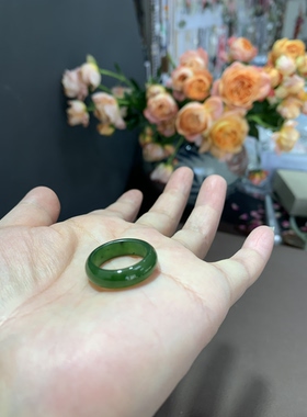 天然和田玉碧玉辣绿女款戒指指环港码13.5号一物一图带证书455号