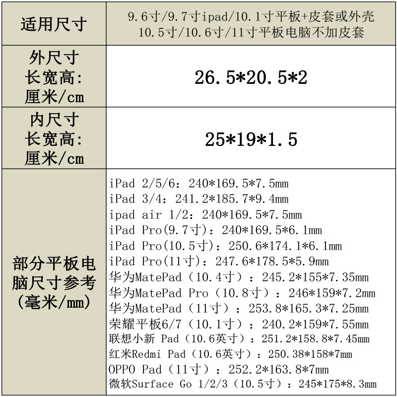 平板电脑包套适用红米荣耀微软IPAD AIR9.7寸 PRO10.9/11寸内胆包 - 图3