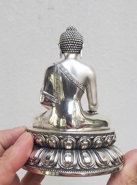 尼泊尔工艺藏银白铜鎏银释迦牟尼佛像三宝佛药师佛阿弥陀佛像摆件