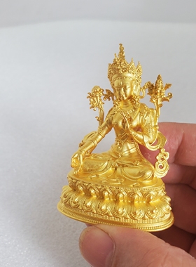 尼泊尔工艺藏传纯铜镀真金白度母绿度母菩萨佛像家居供奉车载摆件