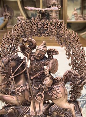 尼泊尔工艺藏传纯铜紫铜紫玛护法佛像摆件家居佛堂供奉车载摆件