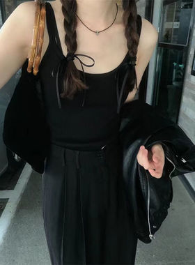 东大门羊选夏日两用黑绳项链 花纹可调节颈链韩国博主同款锁骨链