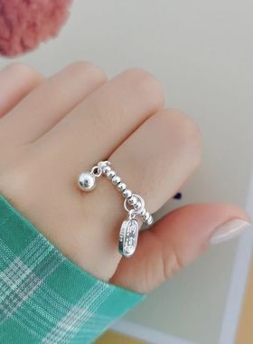 原创设计手作925纯银招财纳福铃铛串珠戒指转运食指戒可定制尺寸