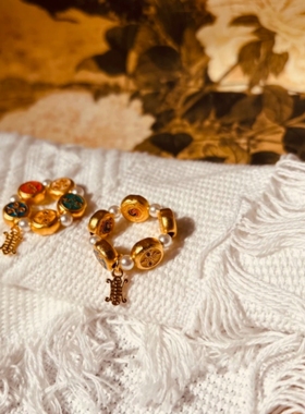 铜合金仿珍珠戒指 《五路财眼》原创手作贝珠福寿戒指