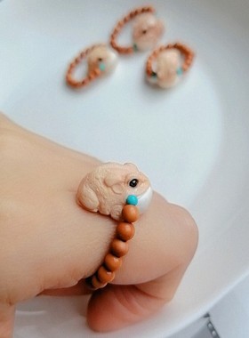 呱呱来财搭配橄榄核戒指戒子 女款小红书同款戒指