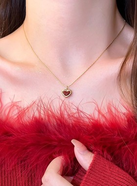 红色画油爱心项链气质轻奢精致简约高级感小众时尚百搭颈链锁骨链