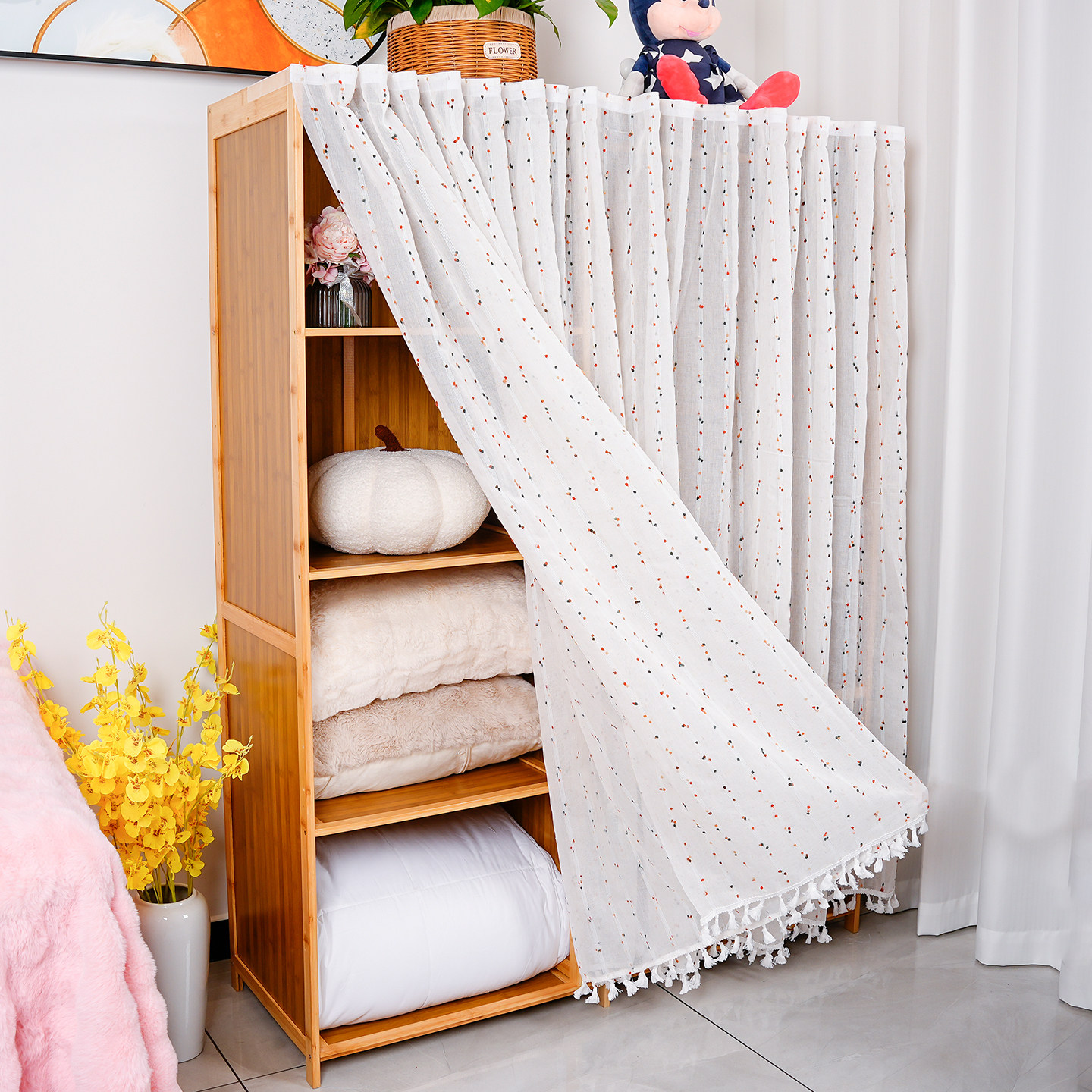 白色网纱遮挡帘免打孔安装货架衣柜鞋柜可定制极简风隔断遮丑帘,淘宝优惠券,粉丝福利购,淘宝优惠卷