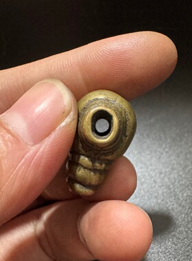 藏式利马铜手工古朴实心黄铜佛头三通佛珠配饰配件百搭款文玩