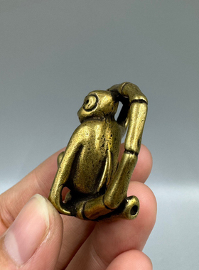 黄铜生肖猴实心钥匙扣铜雕猴子滚竹节环吊坠铜挂饰铜猴把件摆件