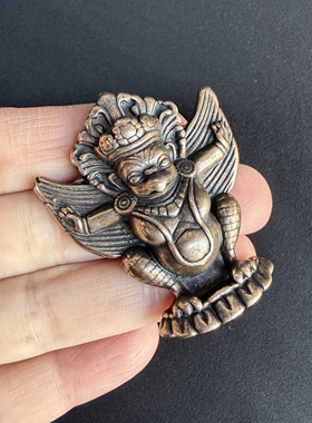 清晰藏式复古利马铜大鹏鸟项链挂件吊坠文玩随身黄铜托甲金翅鸟