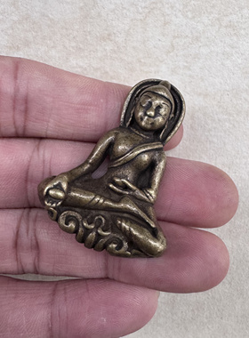 藏式手工做旧黄铜托甲利马铜释迦牟尼佛像文玩随身项链挂件吊坠