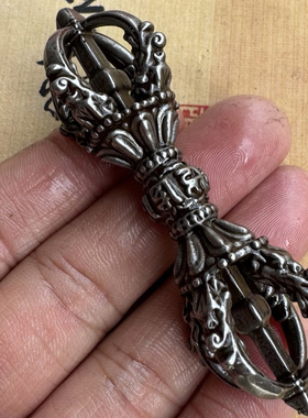 复古西藏玄铁五股金刚杵摆件三面普巴杵金刚橛天铁密宗法器挂件