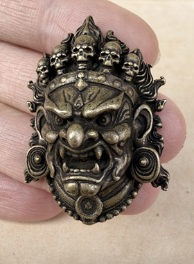 新款藏式黄铜大黑天头像挂件吊坠文玩随身玛哈噶拉头像民族风配饰