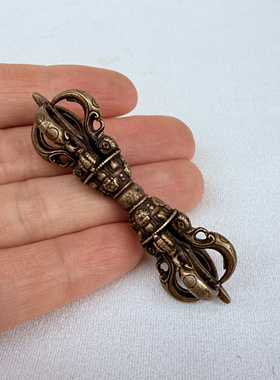 黄利马铜藏式五股金刚杵普巴杵黄铜金刚橛挂件项链佛珠念珠配饰