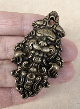 复古黄铜藏式支巴扎神兽利马铜西藏护法神古朴雕刻兽面吊坠挂件