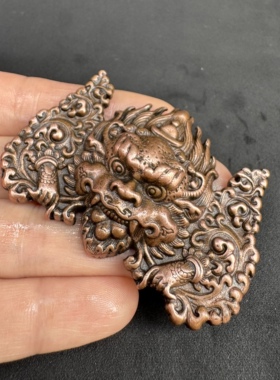 仿古藏式支巴扎神兽紫金利马铜西藏护法神古朴雕刻兽面吊坠挂件