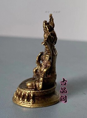 迷你微雕藏佛绿度母小摆件纯铜实心微雕口袋佛像观音小铜器古玩像