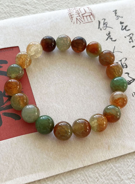 纯天然玛瑙彩色玉石手链女款