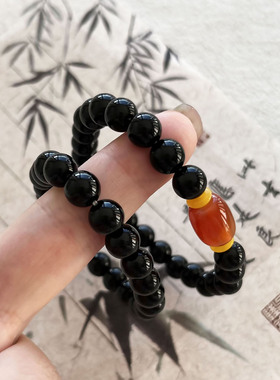 天然黑玛瑙手串珠子男女情侣款