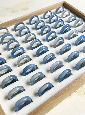 天然蓝玉髓玉石冰种玛瑙戒指素圈男女款指环玉戒小众轻奢送人礼物