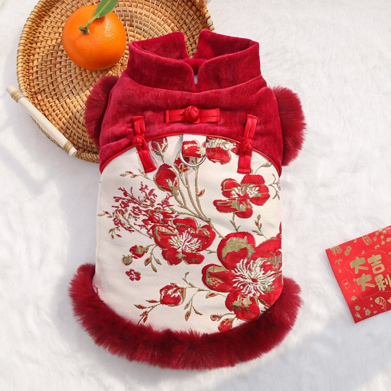新中式国风富贵花无毛猫宠物加绒狗狗猫咪秋冬衣服饰用品,淘宝优惠券,粉丝福利购,淘宝优惠卷