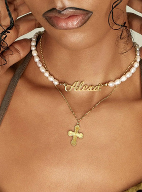 跨境欧美十字架吊坠项链女轻奢高级设计感时尚个性气质百搭毛衣链