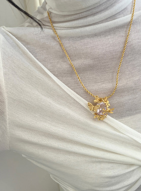 Boonee alus原创小众设计高级感毛衣链气质蝴蝶花朵锆石轻奢项链