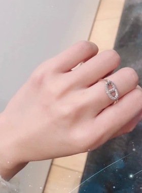 冷淡不掉色镀18K满钻猪鼻子戒指女开口轻奢小众食指时尚网红个性