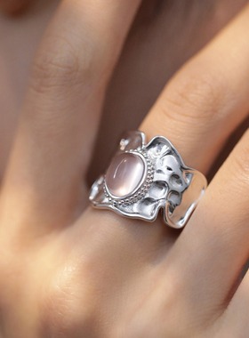 芙蓉石开口锡纸肌理开口戒指女小众设计感个性高级冷淡风新潮指环