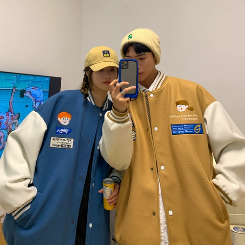 Осенняя парная одежда для влюбленных, бейсбольная форма, брендовая трендовая куртка, с вышивкой, изысканный стиль