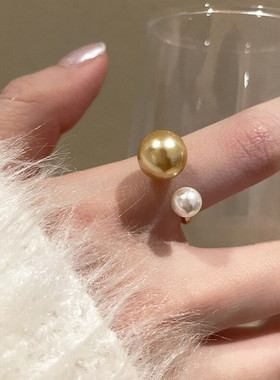 法式复古温柔大小珍珠金属开口戒指优雅简约时尚百搭倪妮同款指环