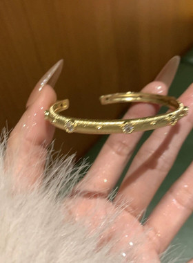 金属螺纹拉丝锆石手镯女高级感ins网红爆款轻奢小众设计手饰手链