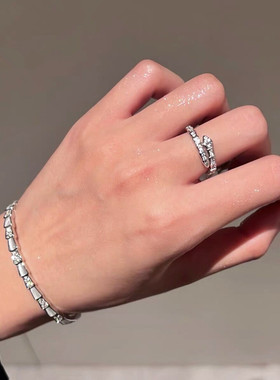 微镶锆石灵蛇形戒指开口戒女小众设计高级感轻奢气质指环个性食指