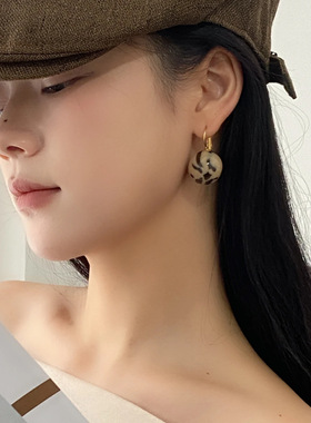 高级感美拉德复古撞色豹纹球耳扣耳环女独特时尚个性时尚百搭耳饰