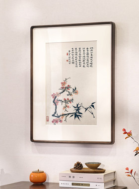石涛花卉新中式餐厅装饰画客厅茶室玄关挂画禅意书房高档实木壁画
