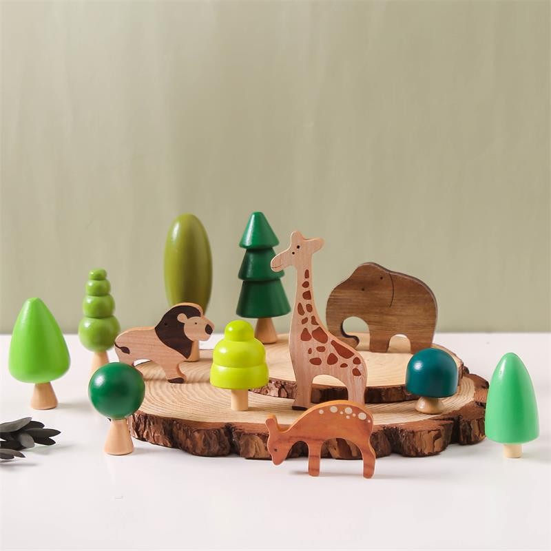 儿童早教拼搭玩具ins风木质森林小人偶堆堆乐 石头叠叠高益智积木 - 图0