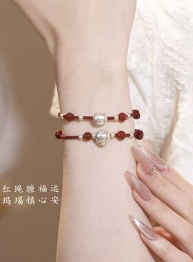 足银999纯银自嘲熊红绳手链可爱小熊全身自嘲熊手链 本命年转运