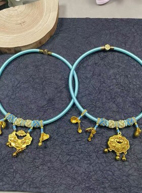 婴儿周岁抓周拍照手工编织项圈蓝色半成品搭配锁包宝宝项圈