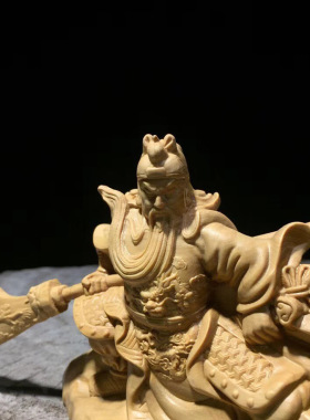 小叶黄杨木武财神（关公）家居客厅雕刻摆饰摆件木雕工艺品厂批发