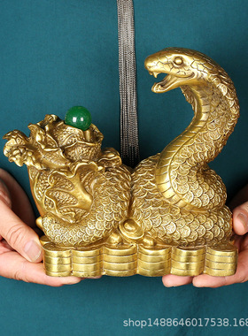 黄铜蛇摆件 十二生肖金钱蛇  铜白菜 家居玄关工艺品金蛇送财