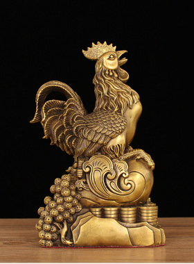 铜鸡摆件元宝如意鸡铜公鸡吉祥旺彩鸡生肖鸡客厅家居装饰工艺品