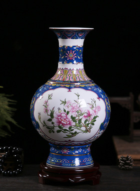 景德镇珐琅彩描金赏瓶 中式陶瓷仿古工艺品摆件 客厅公办家居瓷器