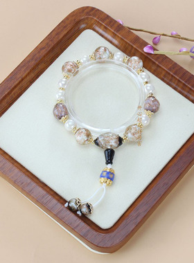 女款香灰琉璃素雅金沙手串