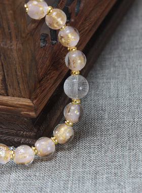 琉璃半金半银箔香灰珠手串