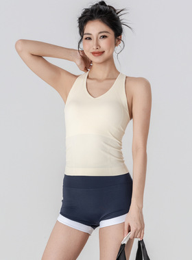 南郭良品新款春夏女瑜伽服一体式带胸垫绝美背心裸感紧身瑜伽跑步