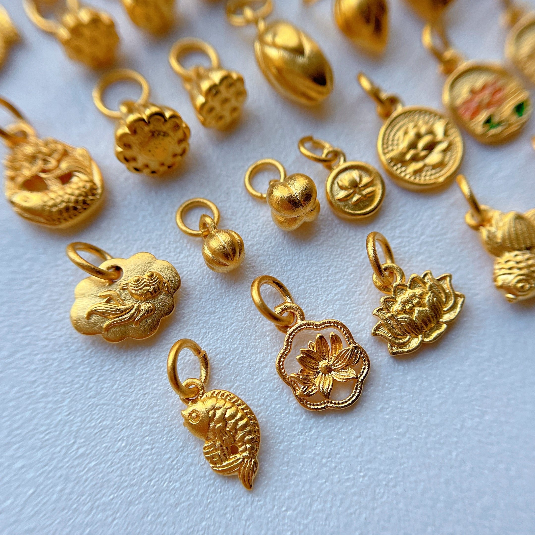 包24K金保色配件锦鲤小鱼莲花两世欢莲蓬花苞吊坠提溜挂坠diy手链,淘宝优惠券,粉丝福利购,淘宝优惠卷