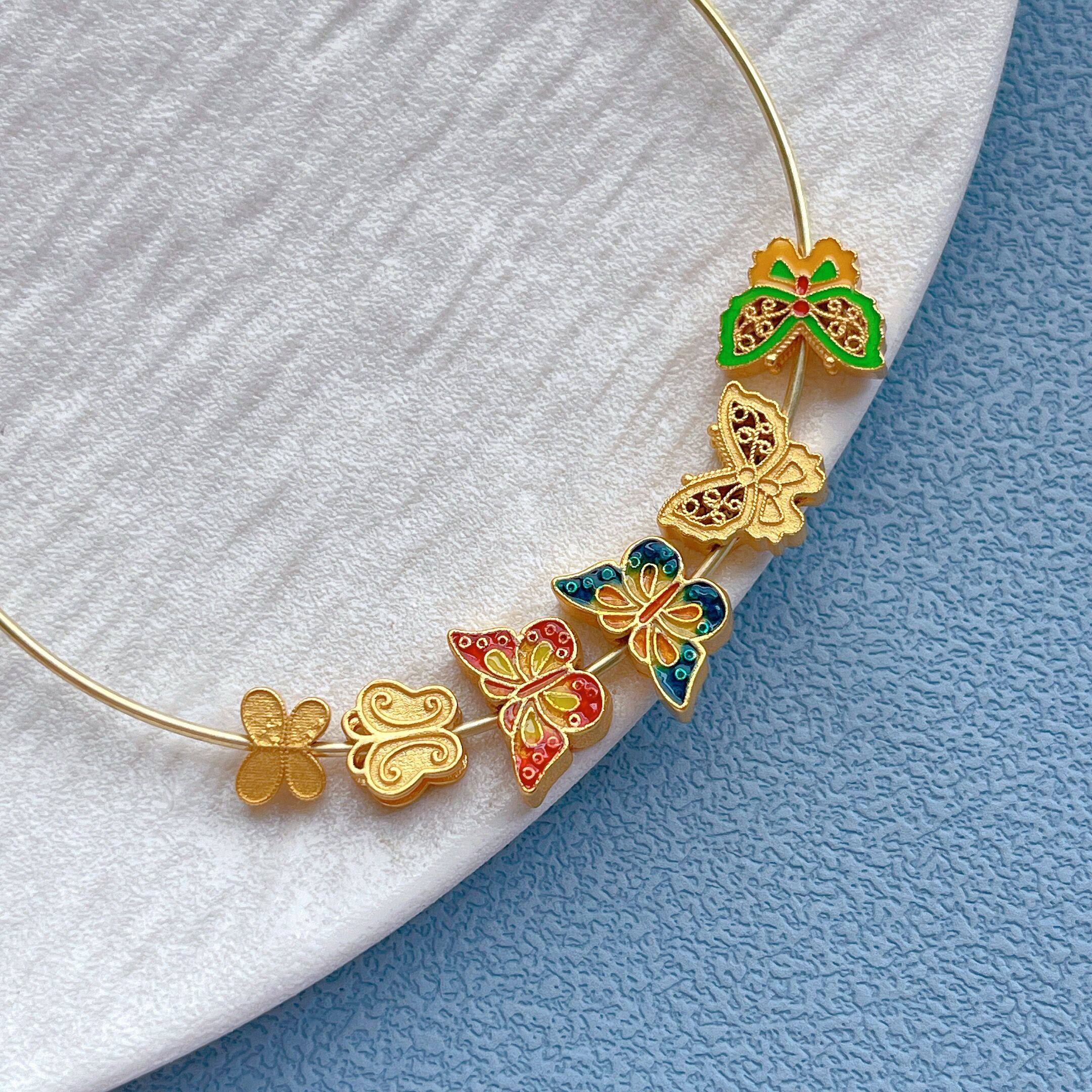 古法金s925银镀24K金配件烧蓝蝴蝶隔珠背云DIY手链串珠编绳配饰,淘宝优惠券,粉丝福利购,淘宝优惠卷