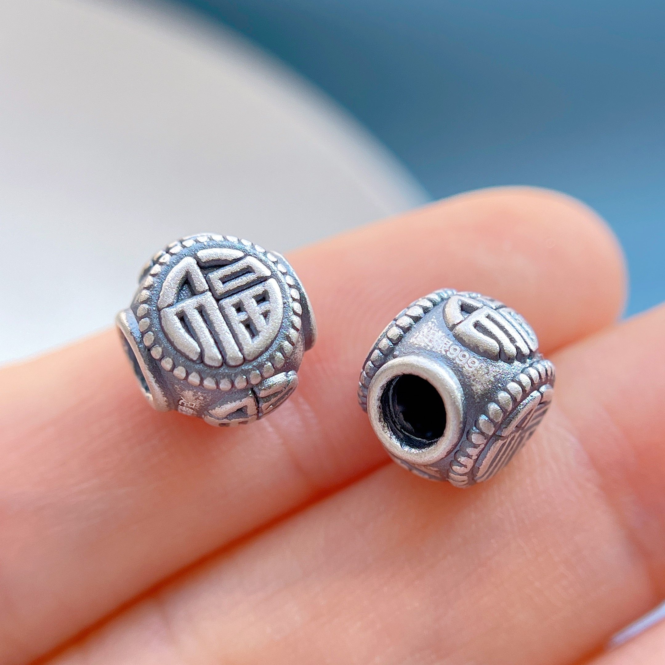 足银99纯银饰配件平安喜乐余生有你纳福有钱事事如意隔珠福字桶珠,淘宝优惠券,粉丝福利购,淘宝优惠卷