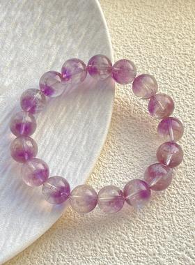 天然冰透紫兔毛水晶手链女金字塔