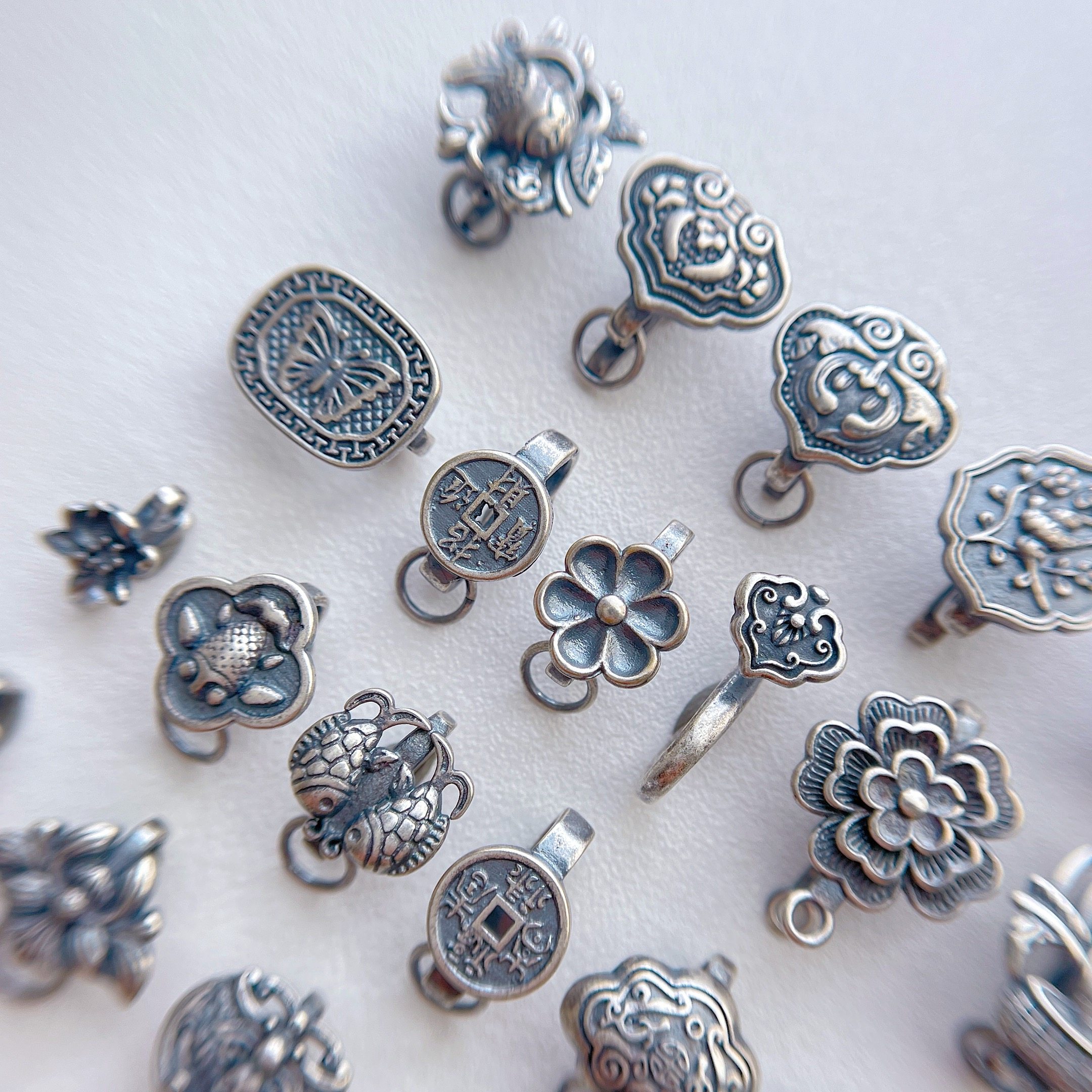 三七老银饰品配件蝴蝶喜字羽毛莲花吉象鱼压襟扣diy手链项链尾扣,淘宝优惠券,粉丝福利购,淘宝优惠卷